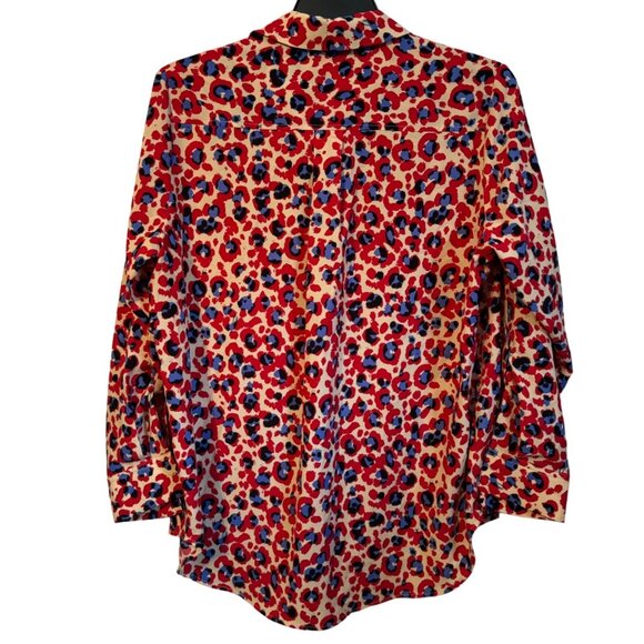 Colorful Madison Curvy 1X Button-Up Blouse In Vibrant Leopard Print top blouse - Picture 8 of 12